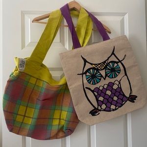 Tote Bags Reusable Jute Cotton Eco-Friendly Set of 2 Perfect Yoga Bag Beach Bag